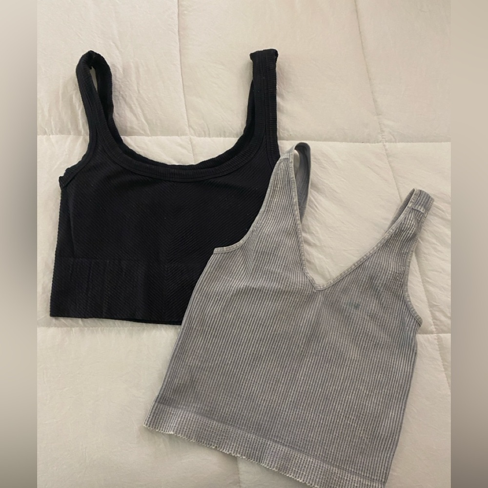 Black and Gray Ribbed Women's Tops